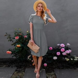 women's Round Neck Short Sleeve Mid Length Dress